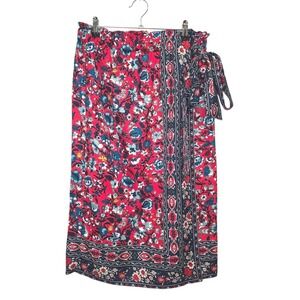 LOFT Outlet Floral Faux Wrap Midi Skirt Red Blue White‎ Size Small S